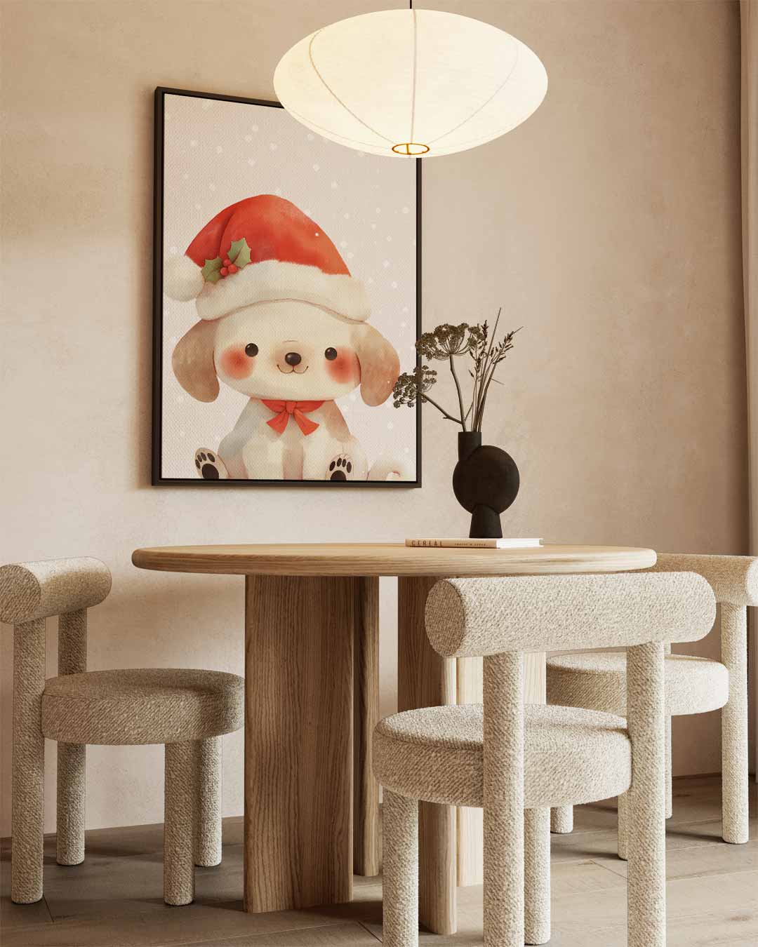 Kerst Puppy Illustratie Kunstwerk-canvas-dibond-plexiglas-wanddecoratie-WallArtistic
