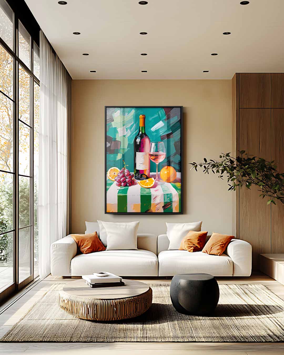 Elegante Wijn en Fruit Stilleven Kunstwerk-canvas-dibond-plexiglas-wanddecoratie-WallArtistic