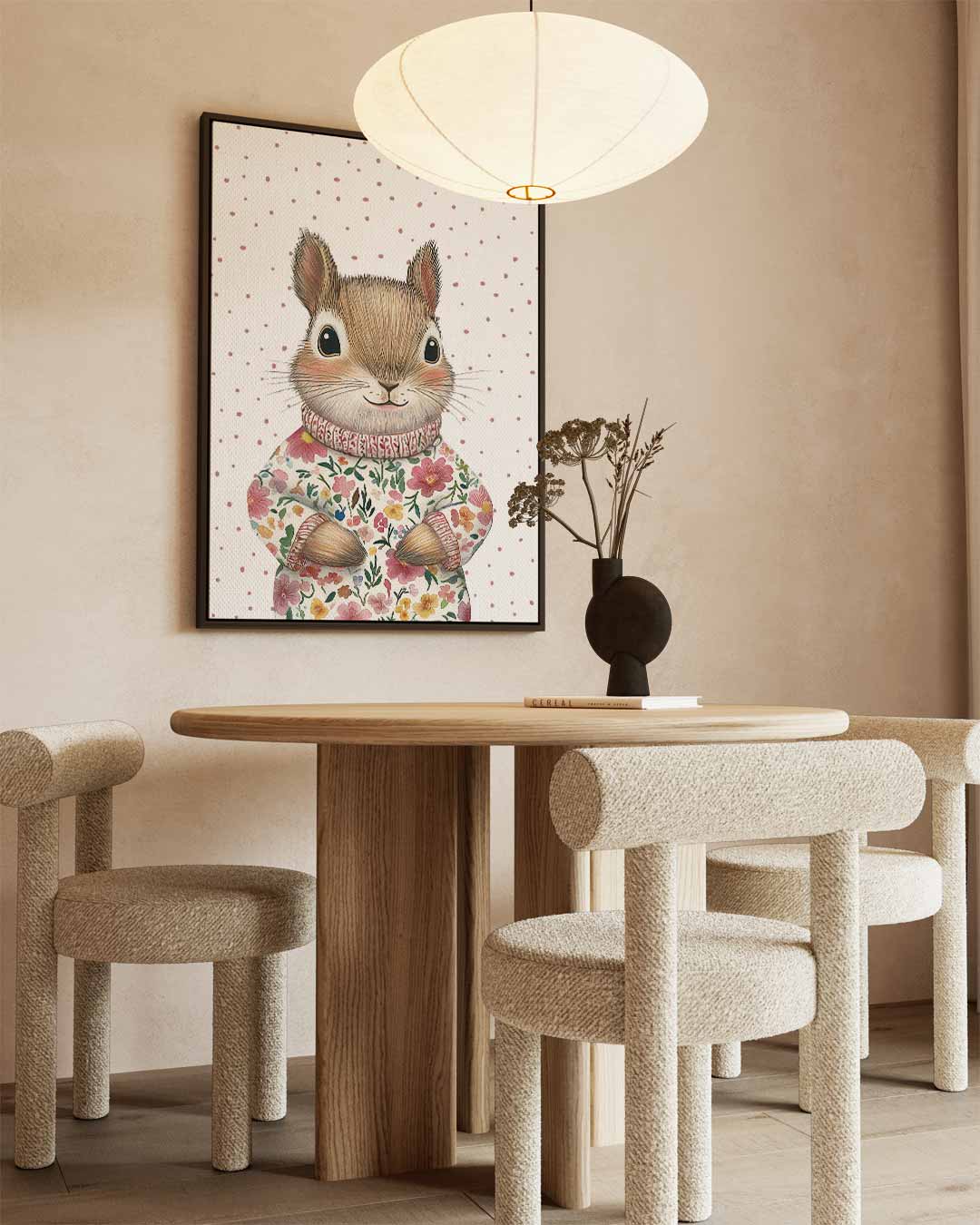 Schattige Eekhoorn in Bloemen Trui Kunstwerk-canvas-dibond-plexiglas-wanddecoratie-WallArtistic