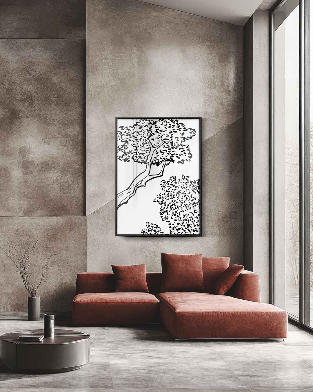 Sierlijk Boomlandschap in Lijnkunst Kunstwerk-canvas-dibond-plexiglas-wanddecoratie-WallArtistic