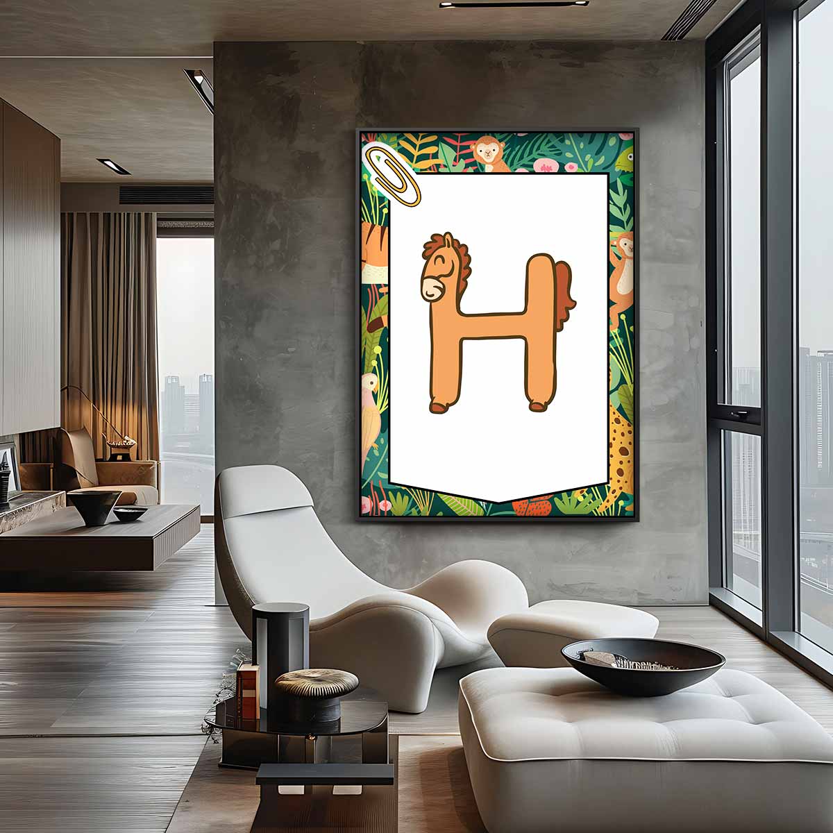 Speelse Paardenletter H Kunstwerk-canvas-dibond-plexiglas-wanddecoratie-WallArtistic