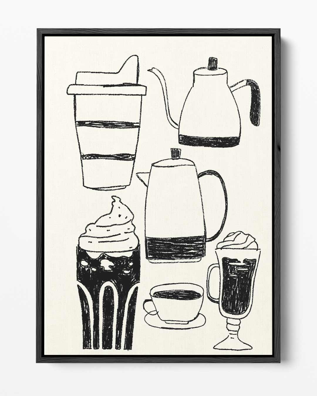 Koffieplezier in Lijnkunst Kunstwerk-canvas-dibond-plexiglas-wanddecoratie-WallArtistic