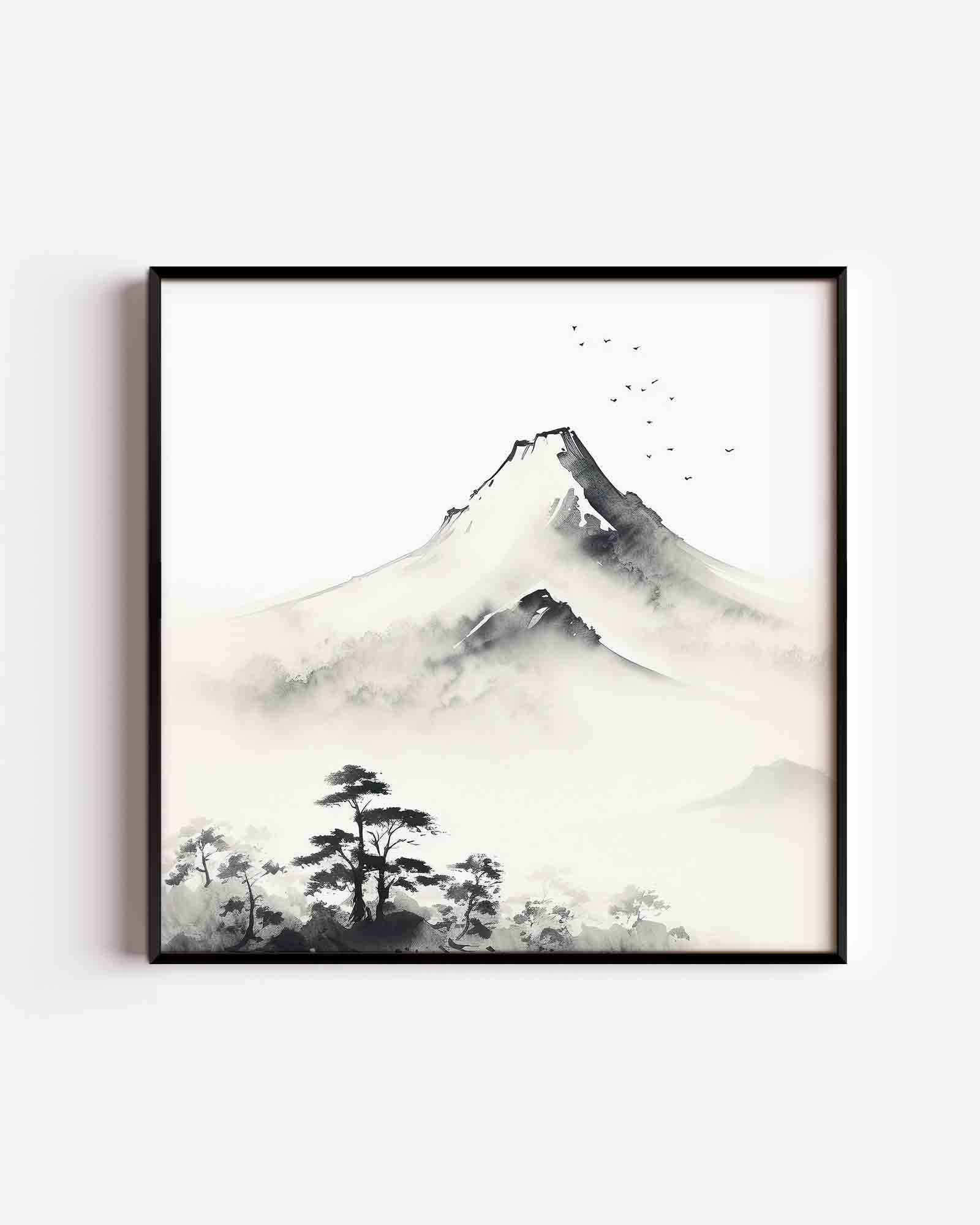 Berglandschap met mist Poster