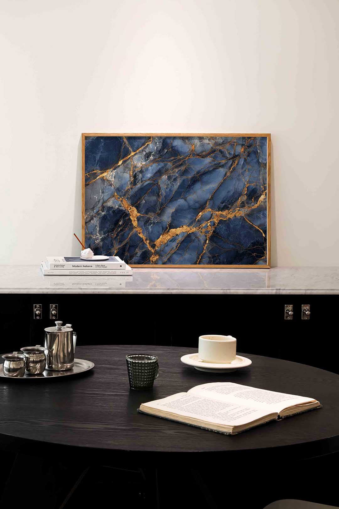 Blauw en goud marmer Poster