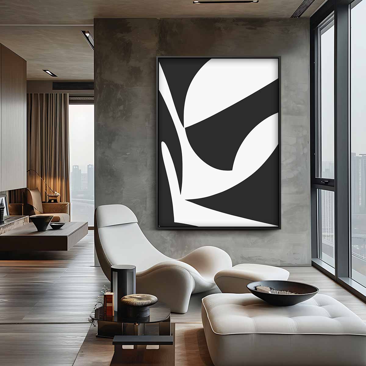 Abstracte Zwart-Witte Compositie Kunstwerk-canvas-dibond-plexiglas-wanddecoratie-WallArtistic