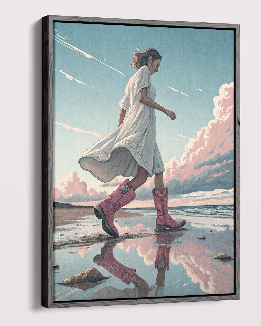 Stijlvolle Wandeling aan de Kust Kunstwerk-canvas-dibond-plexiglas-wanddecoratie-WallArtistic