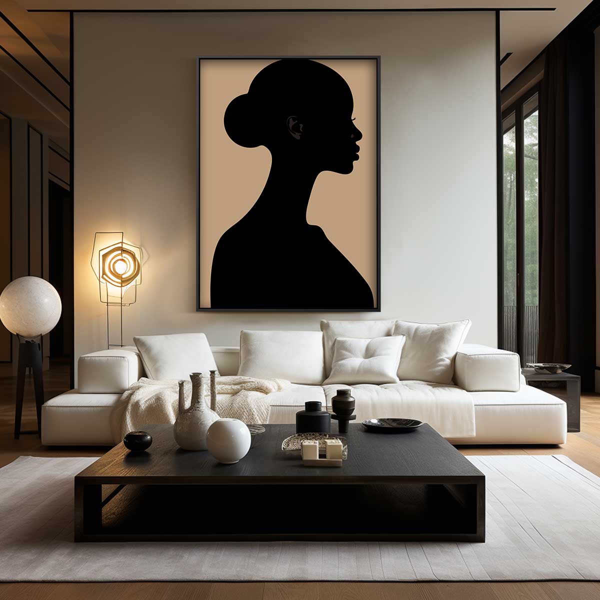 Elegante Silhouet in Beige Kunstwerk-canvas-dibond-plexiglas-wanddecoratie-WallArtistic