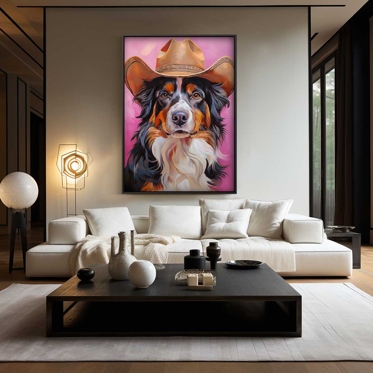Cowboy Hond Portret Kunstwerk-canvas-dibond-plexiglas-wanddecoratie-WallArtistic