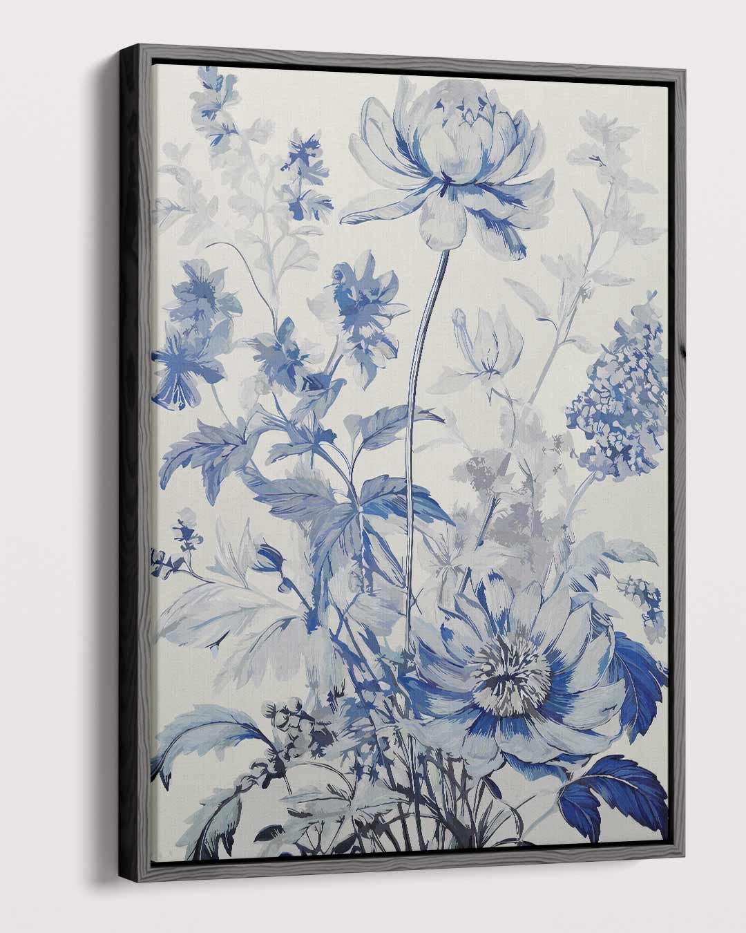 Elegante Bloemen in Blauw Kunstwerk-canvas-dibond-plexiglas-wanddecoratie-WallArtistic