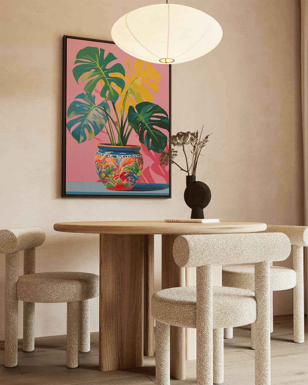 Tropische Monstera in Vrolijke Pot Kunstwerk-canvas-dibond-plexiglas-wanddecoratie-WallArtistic