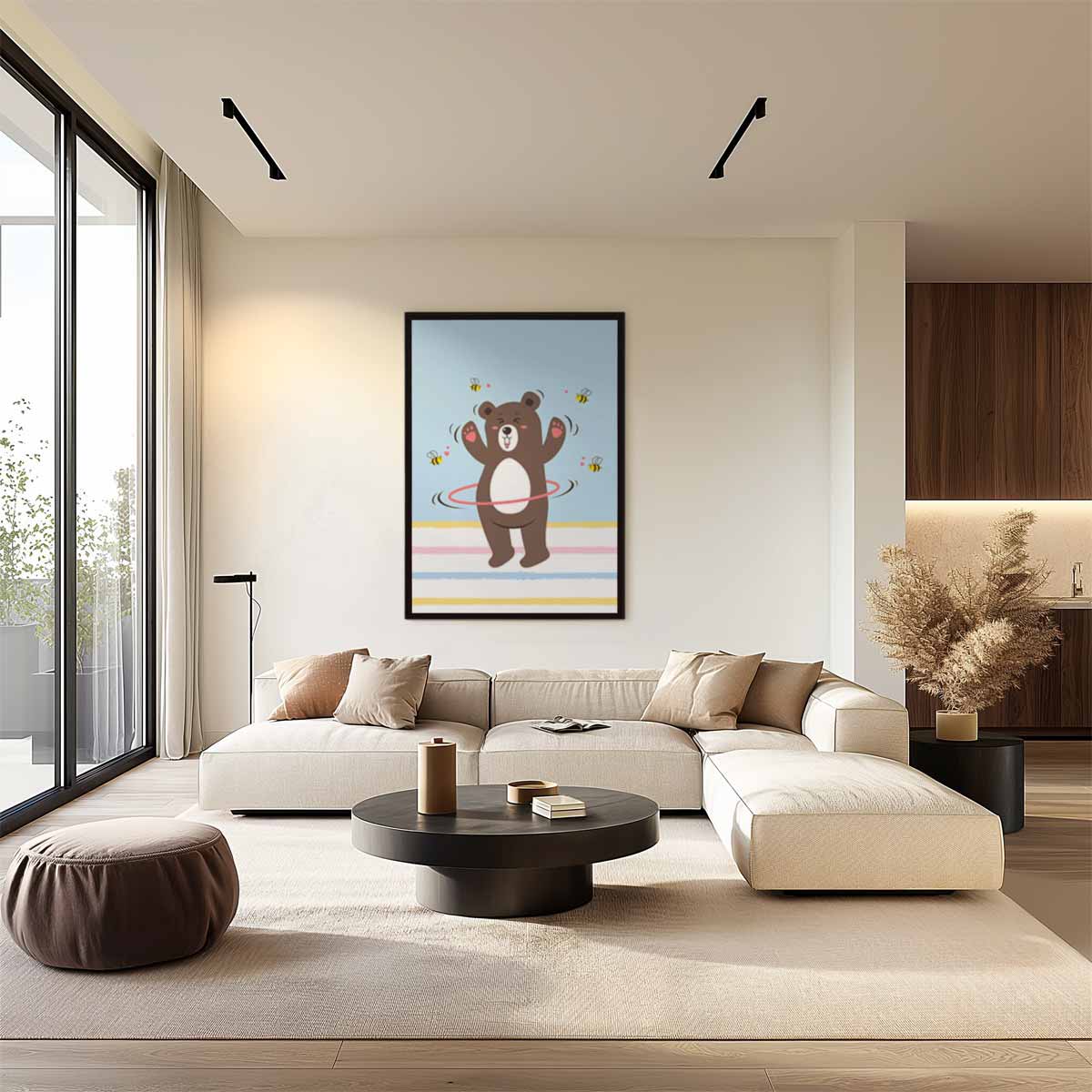 Dansende Beer met Hoelahoep Kunstwerk-canvas-dibond-plexiglas-wanddecoratie-WallArtistic