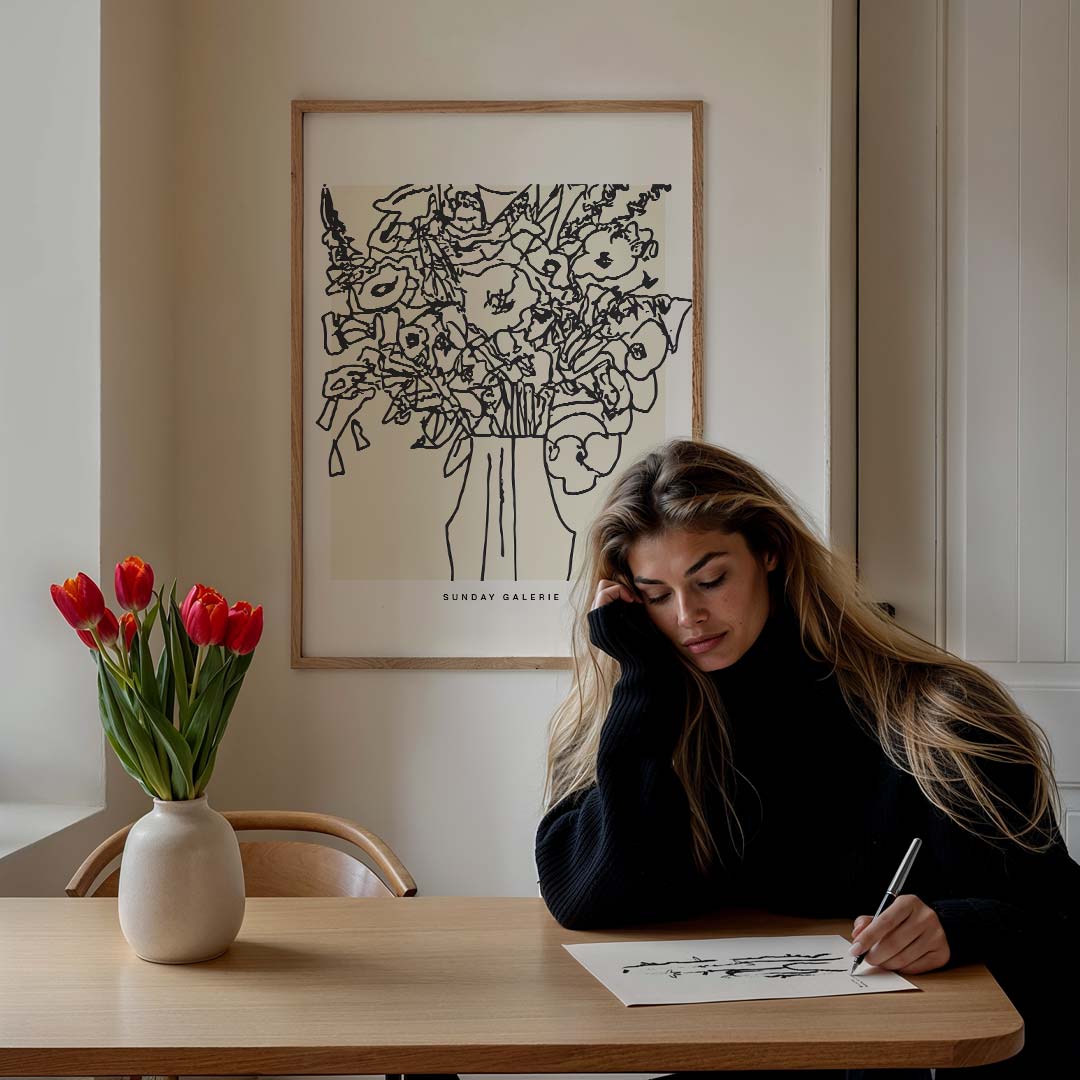 Bloemenschilderij Lijntekening Poster-WallArtistic