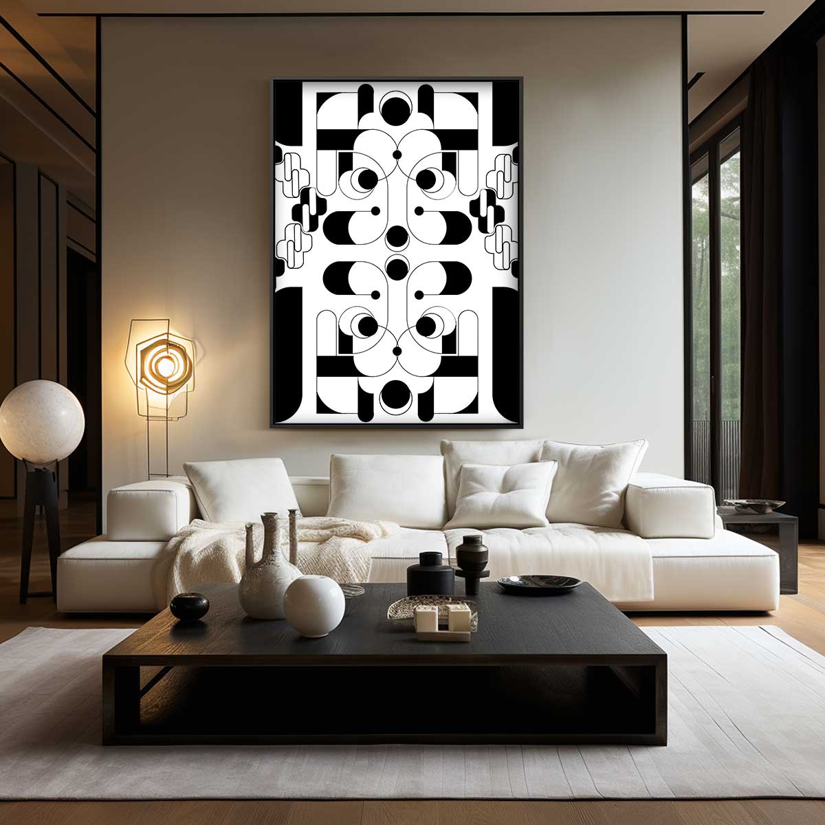 Geometrische Zwart-wit Harmonie Kunstwerk-canvas-dibond-plexiglas-wanddecoratie-WallArtistic