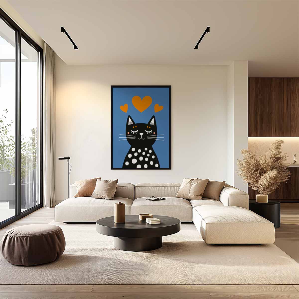 Liefdevolle Kat op Blauw Kunstwerk-canvas-dibond-plexiglas-wanddecoratie-WallArtistic