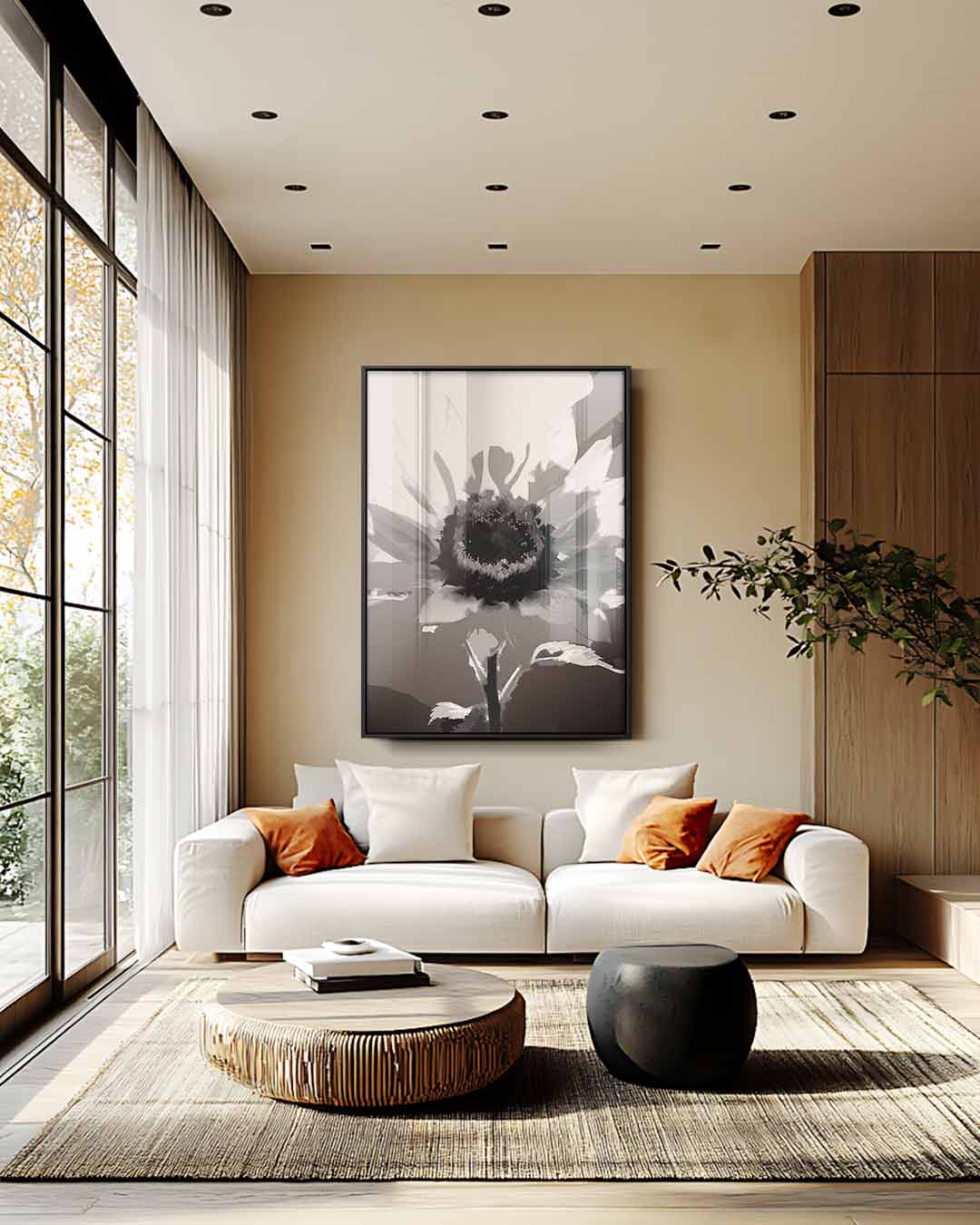 Zwart-Witte Zonnebloem Droom Kunstwerk-canvas-dibond-plexiglas-wanddecoratie-WallArtistic
