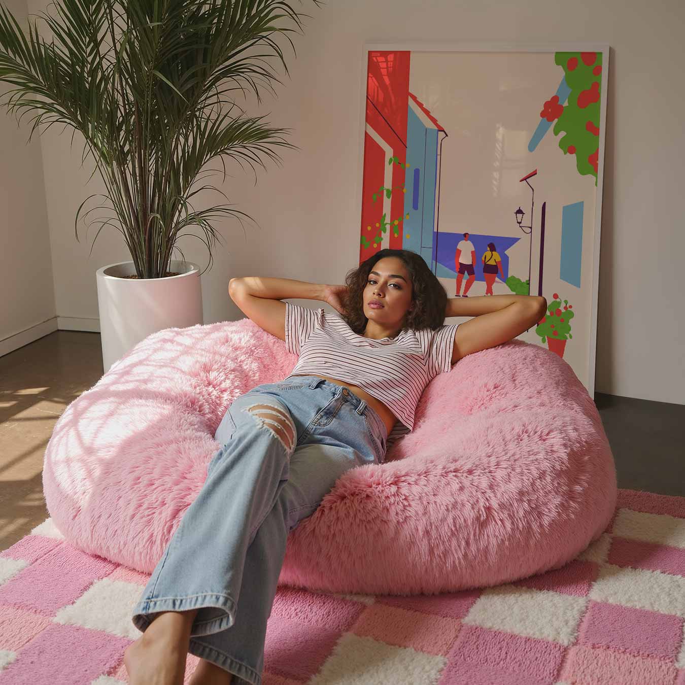 Zomerse Straatwandeling Illustratie Poster-WallArtistic