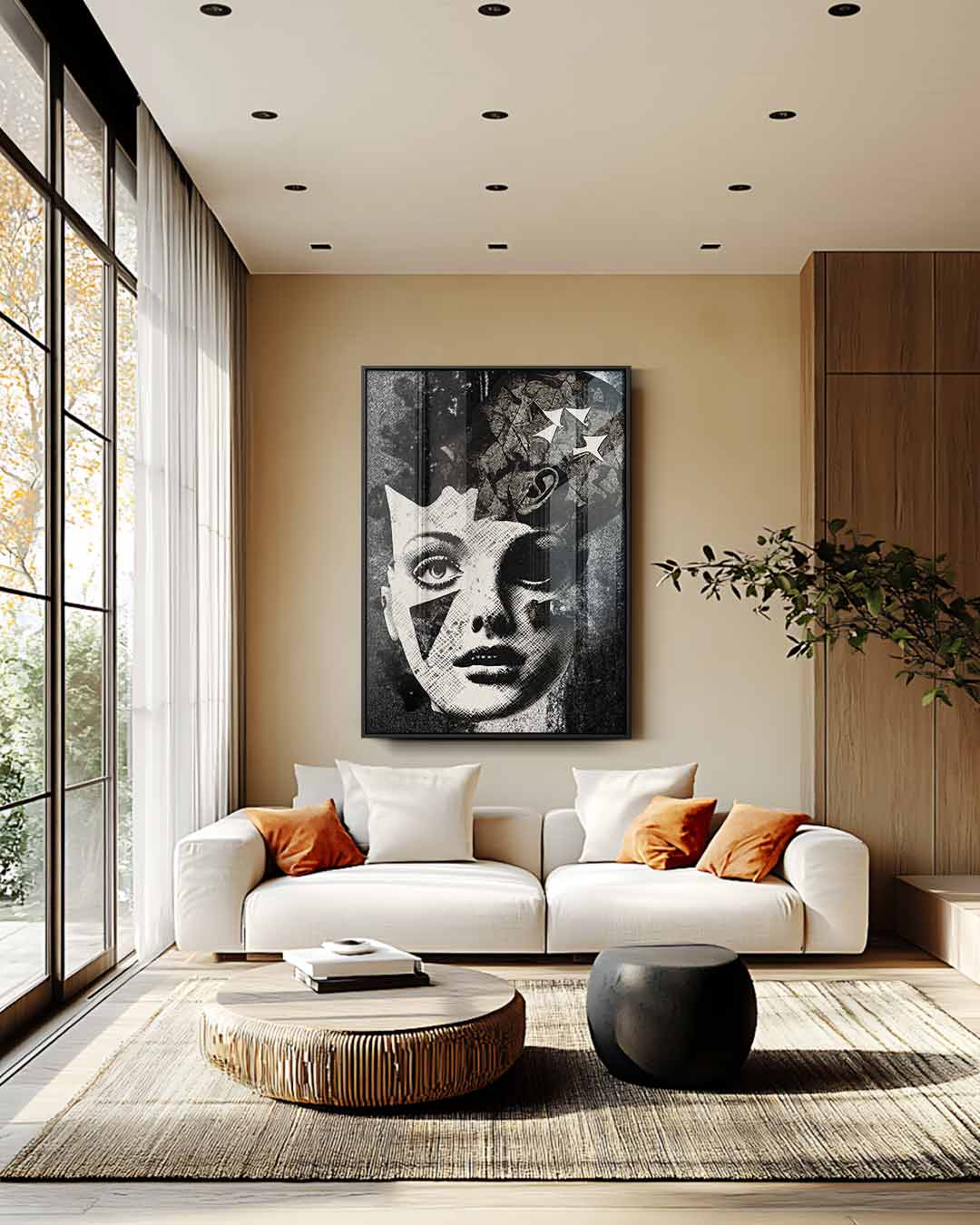 Surrealistische Collage Vrouwengezicht Kunstwerk-canvas-dibond-plexiglas-wanddecoratie-WallArtistic
