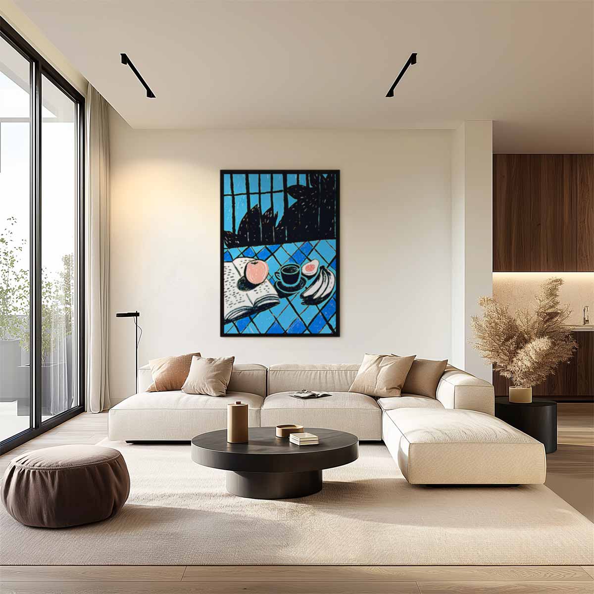 Ontspannen Ontbijt in Blauw Kunstwerk-canvas-dibond-plexiglas-wanddecoratie-WallArtistic