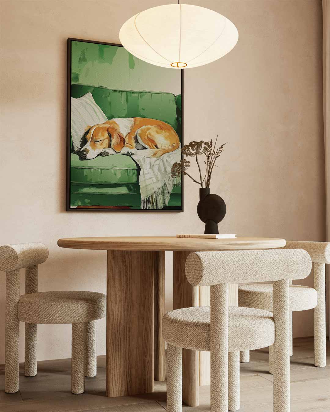 Slapende Hond op Groene Bank Kunstwerk-canvas-dibond-plexiglas-wanddecoratie-WallArtistic