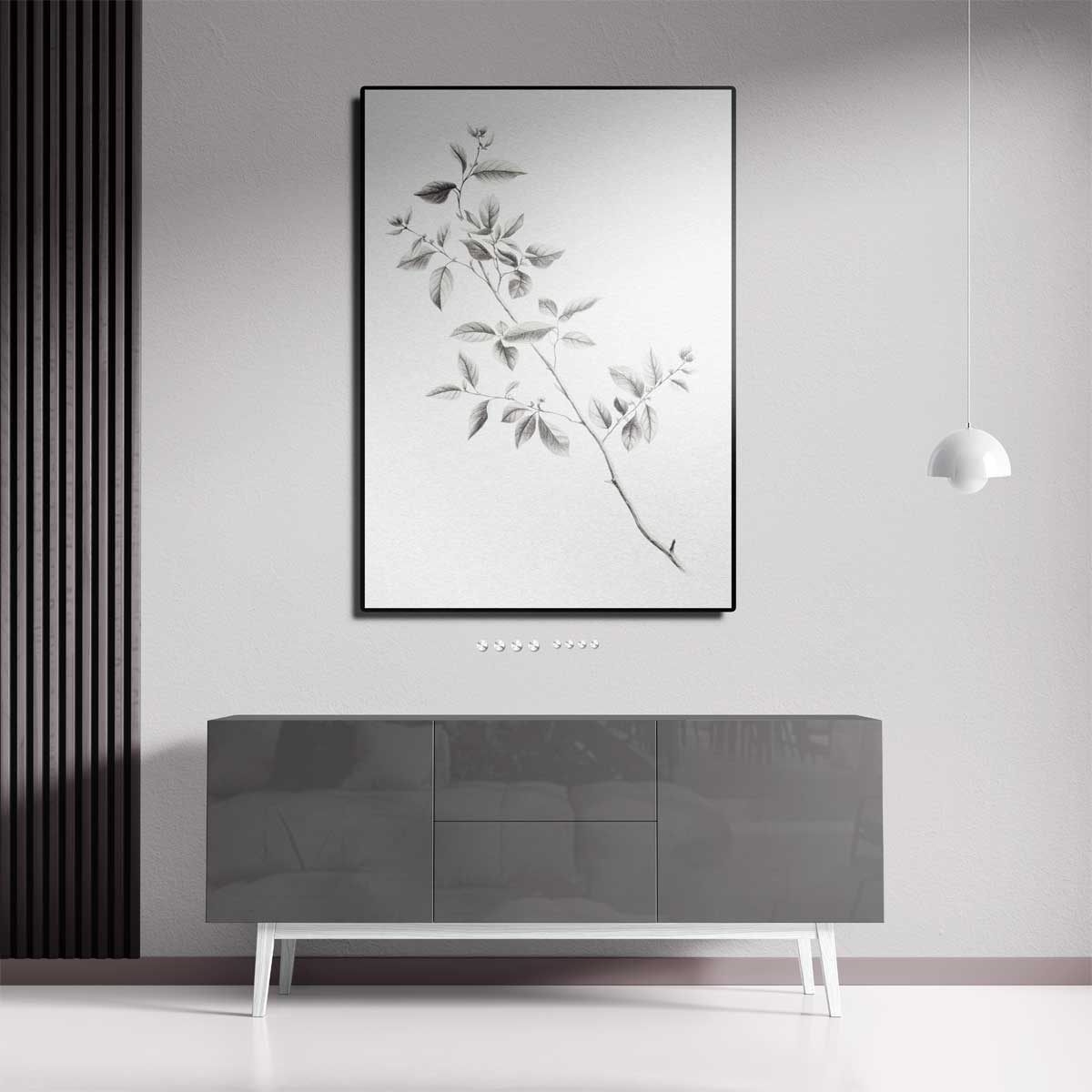 Elegante Botanische Tekening van een Tak Kunstwerk-canvas-dibond-plexiglas-wanddecoratie-WallArtistic