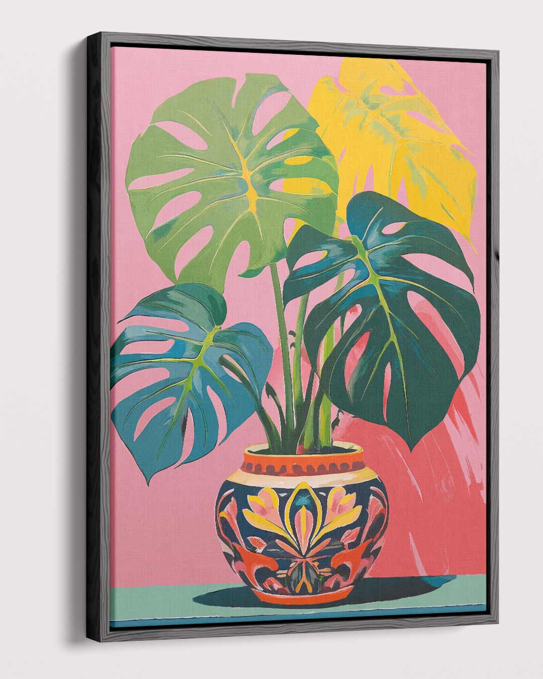 Tropische Monstera in Kleurrijke Pot Kunstwerk-canvas-dibond-plexiglas-wanddecoratie-WallArtistic