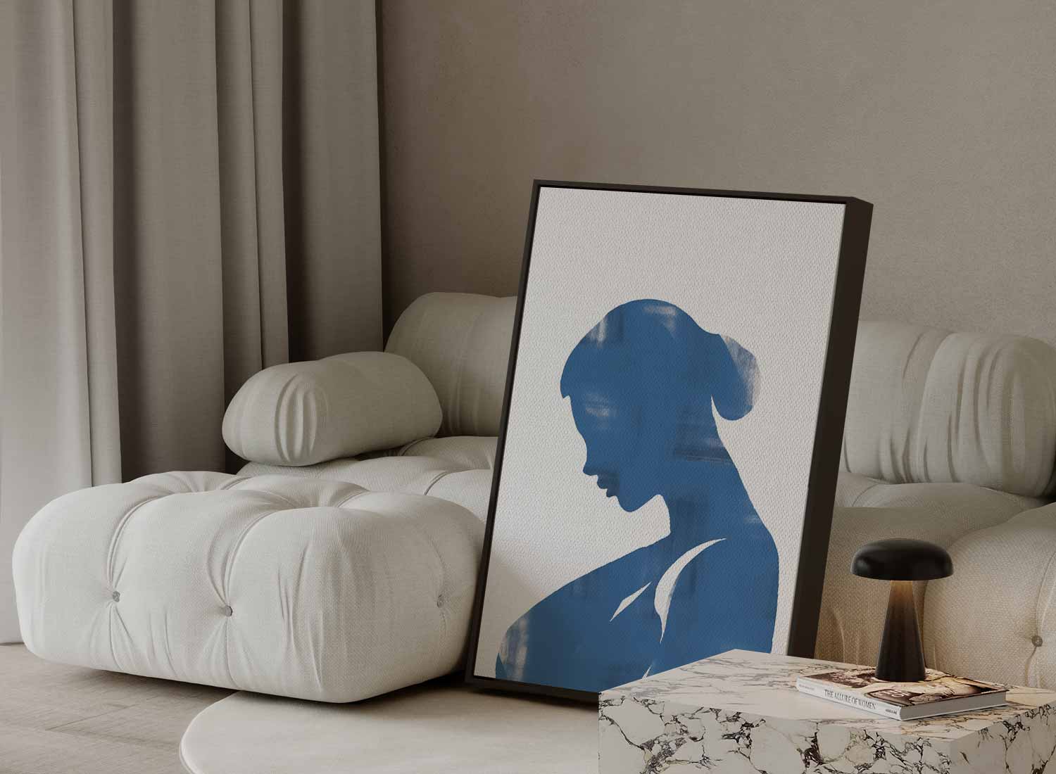 Elegante Blauwe Silhouet Kunstwerk-canvas-dibond-plexiglas-wanddecoratie-WallArtistic