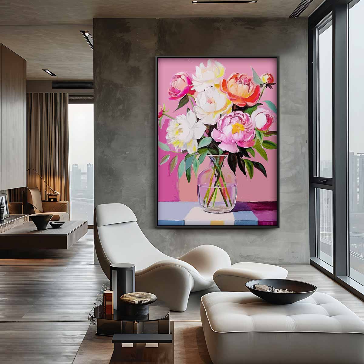 Vrolijke Bloemenpracht in Vaasje Kunstwerk-canvas-dibond-plexiglas-wanddecoratie-WallArtistic