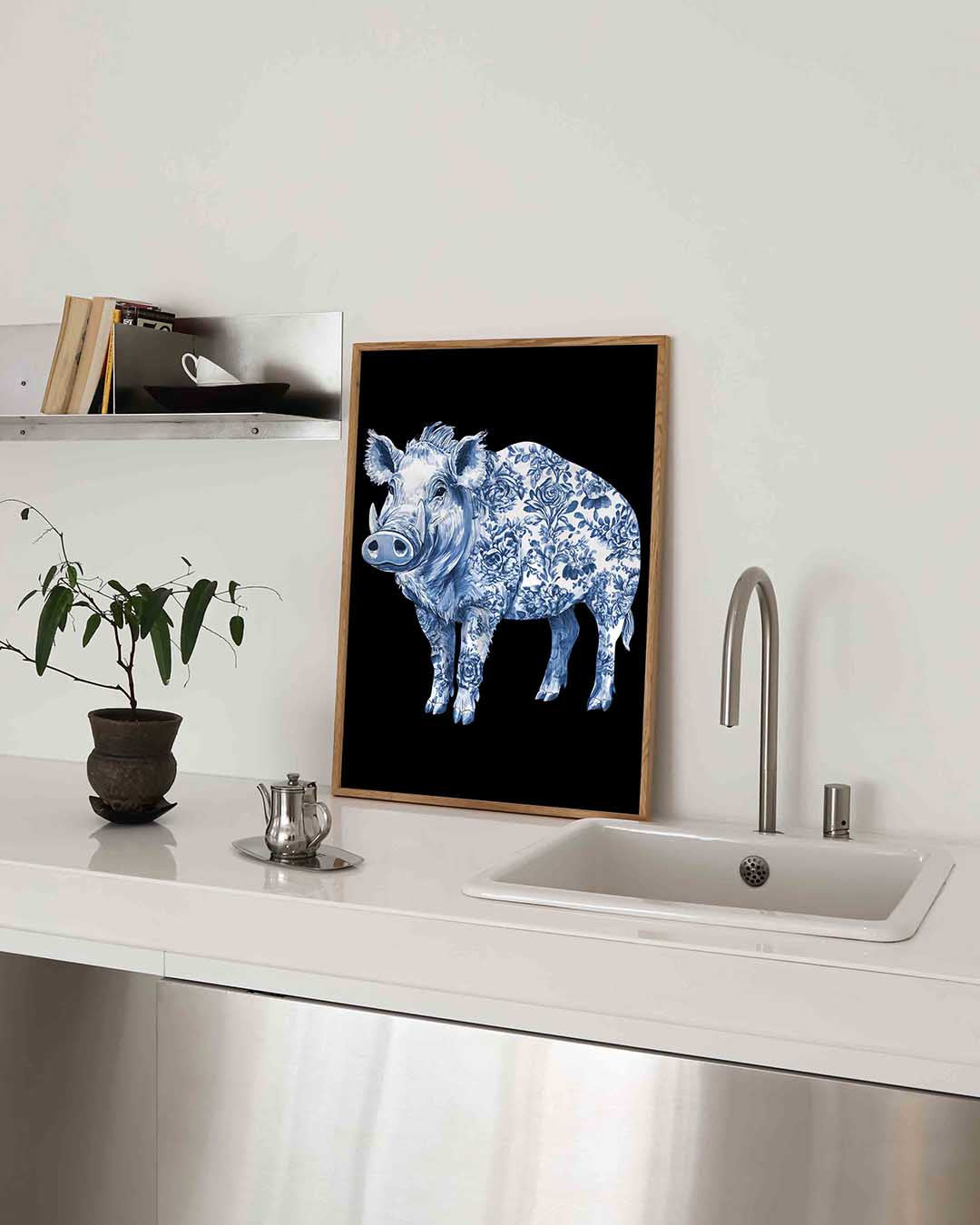 Wilde zwijn met bloemen Poster