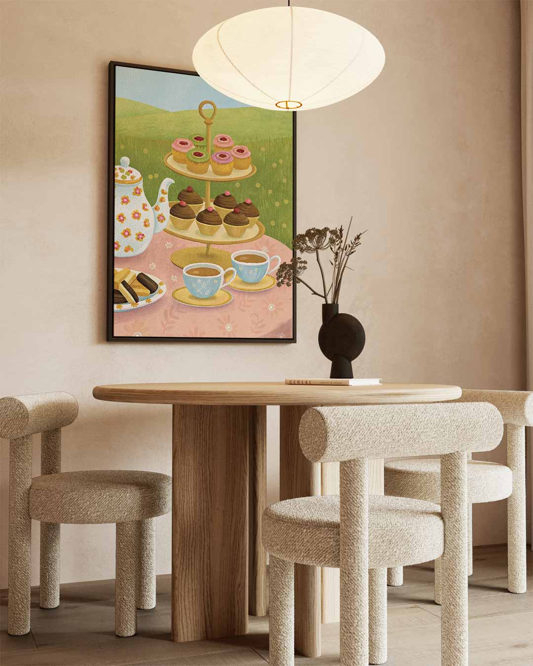 Sfeervolle Theemiddag Illustratie Kunstwerk-canvas-dibond-plexiglas-wanddecoratie-WallArtistic
