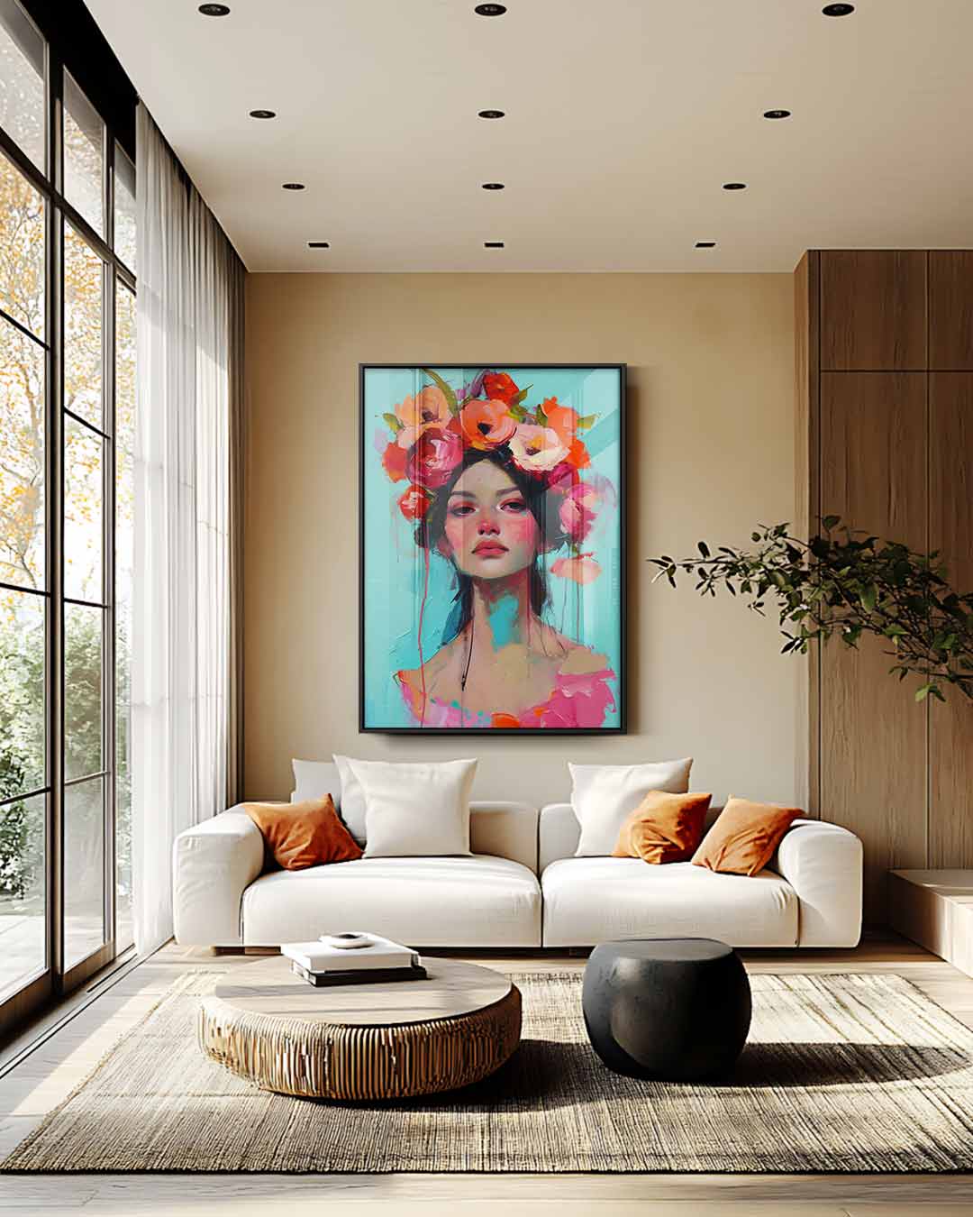 Bloemige Portretpracht Kunstwerk-canvas-dibond-plexiglas-wanddecoratie-WallArtistic