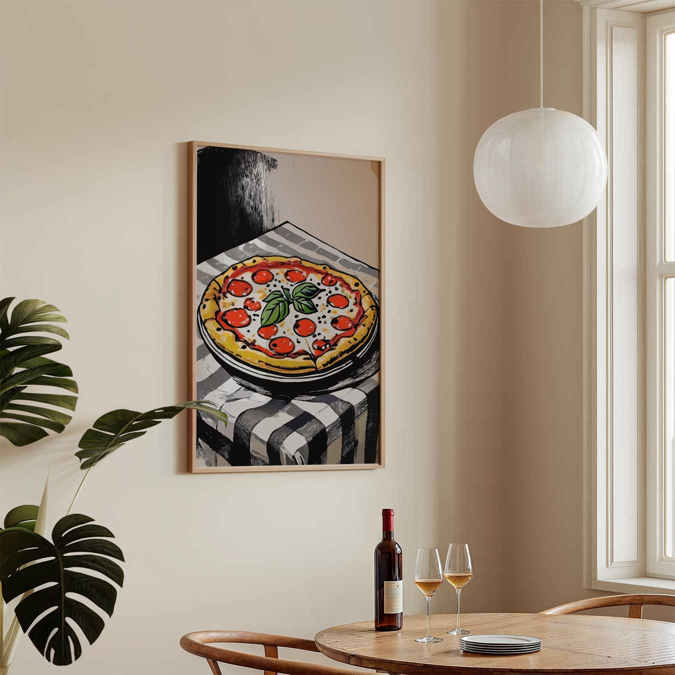 Gezellige Pizza Illustratie Poster-WallArtistic