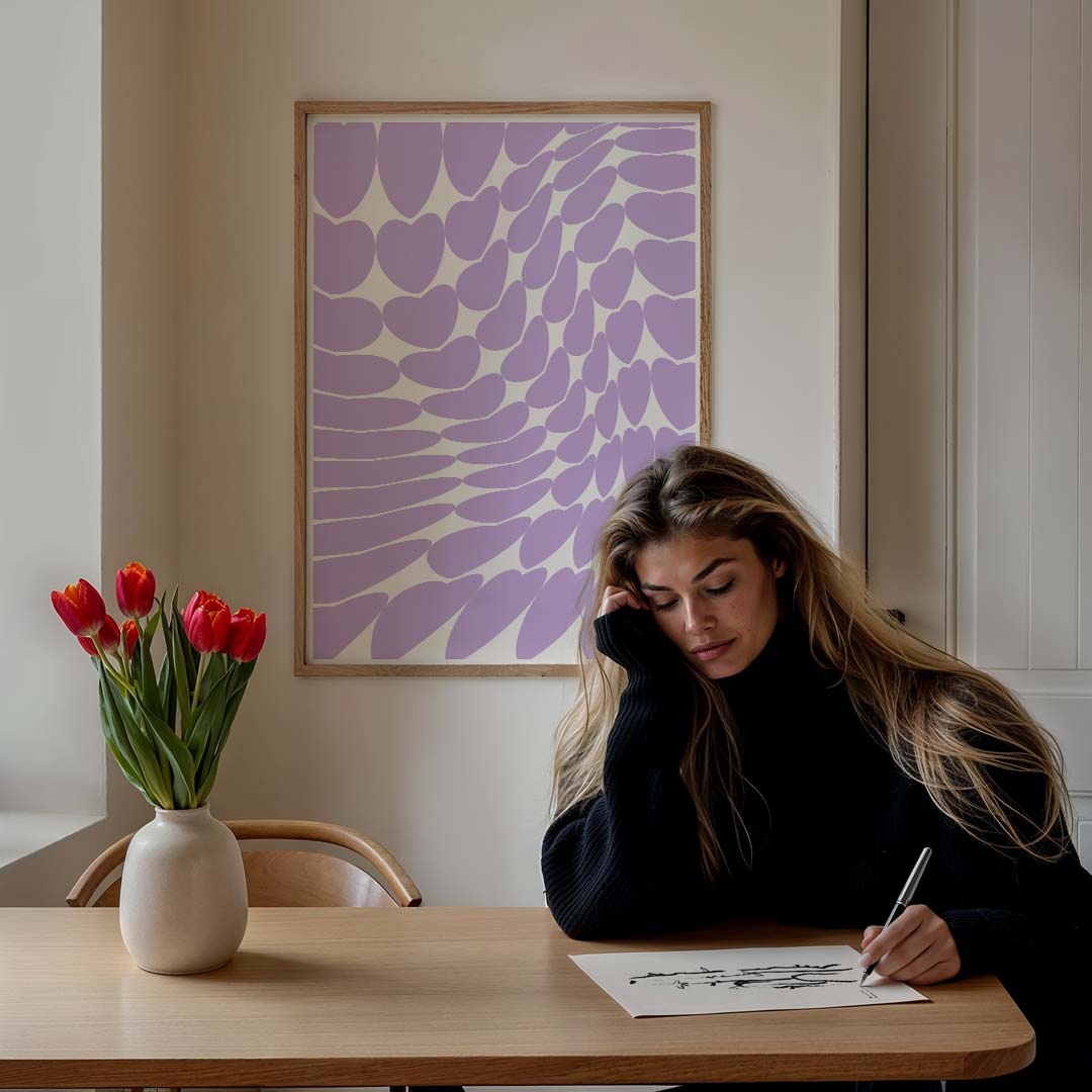 Vrolijke Paarse Harten Poster-WallArtistic