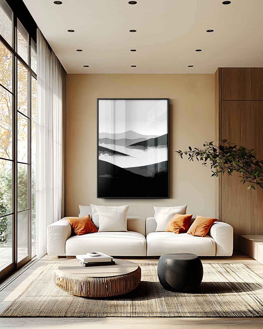 Dromerige Berglandschap in Zwart-Wit Kunstwerk-canvas-dibond-plexiglas-wanddecoratie-WallArtistic