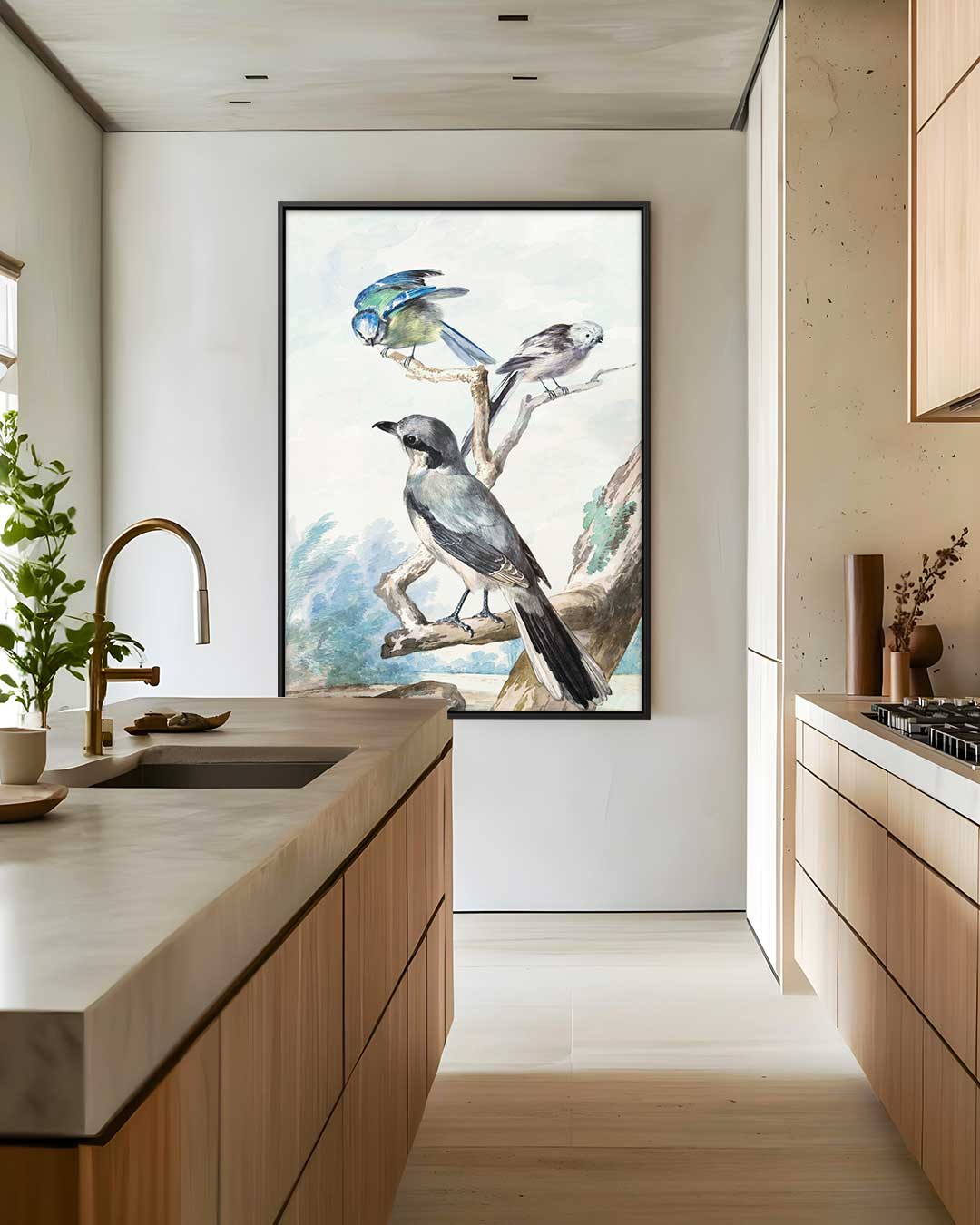 Vogels op een Tak Kunstwerk-canvas-dibond-plexiglas-wanddecoratie-WallArtistic