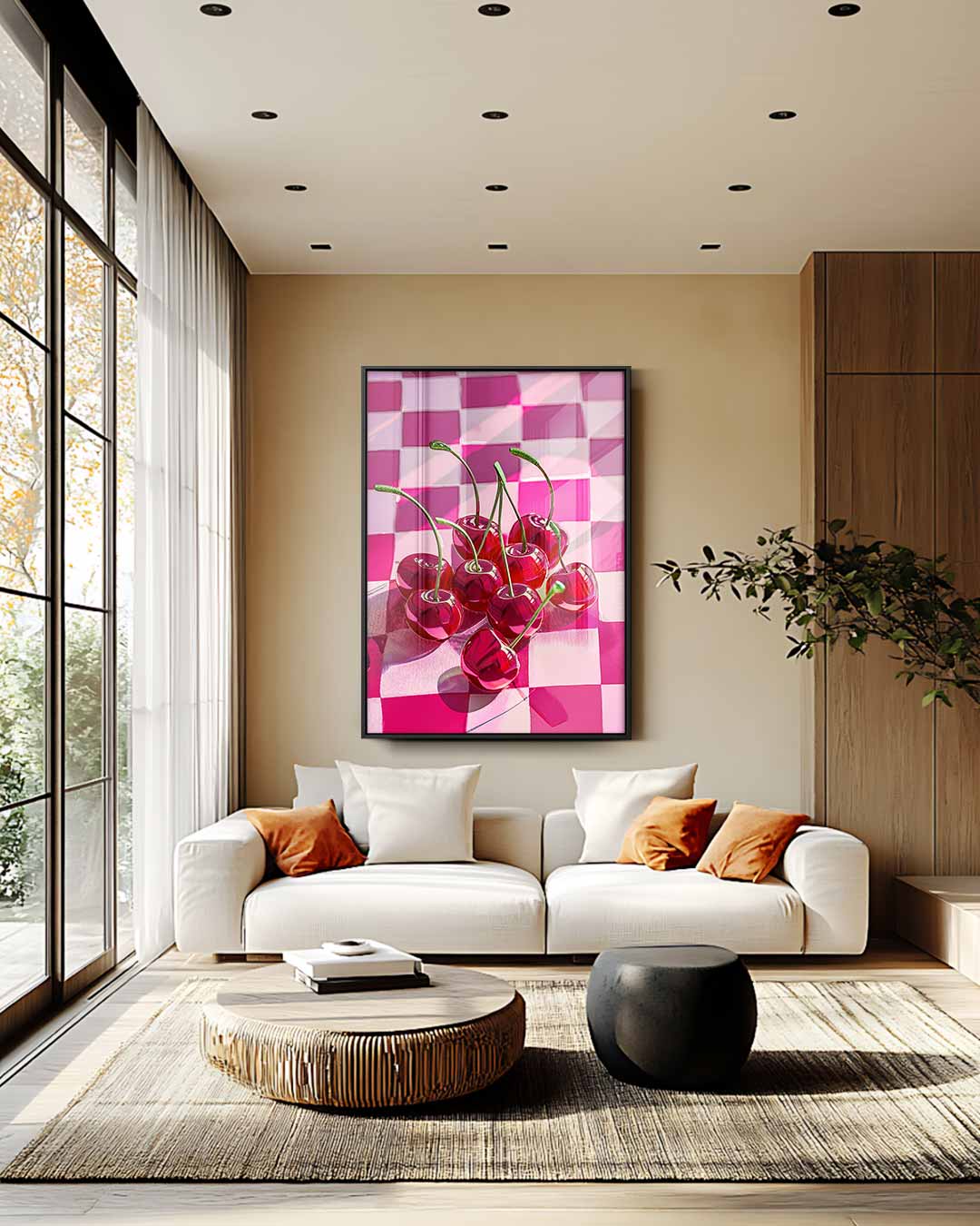 Kersenrood Checkered Delight Kunstwerk-canvas-dibond-plexiglas-wanddecoratie-WallArtistic
