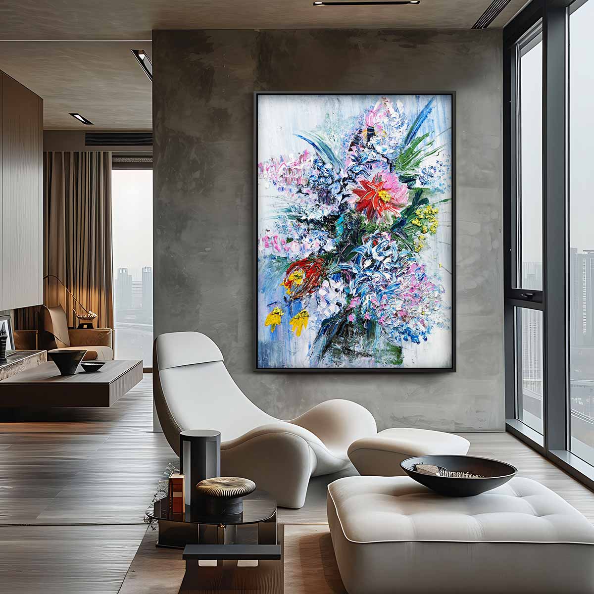 Bloemenzee in Kleurrijke Borstelstreken Kunstwerk-canvas-dibond-plexiglas-wanddecoratie-WallArtistic