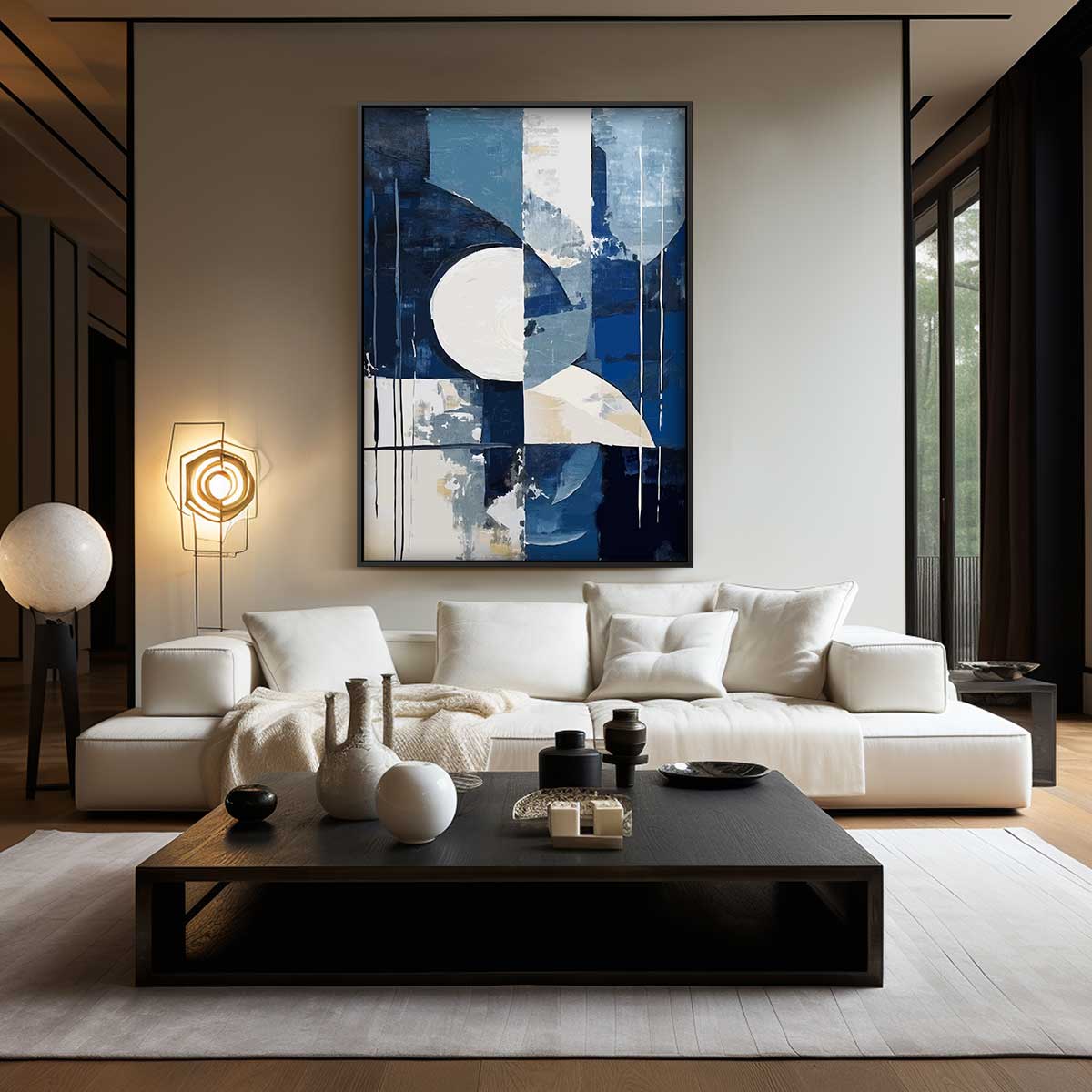 Abstracte Blauwe Geometrie Kunstwerk-canvas-dibond-plexiglas-wanddecoratie-WallArtistic
