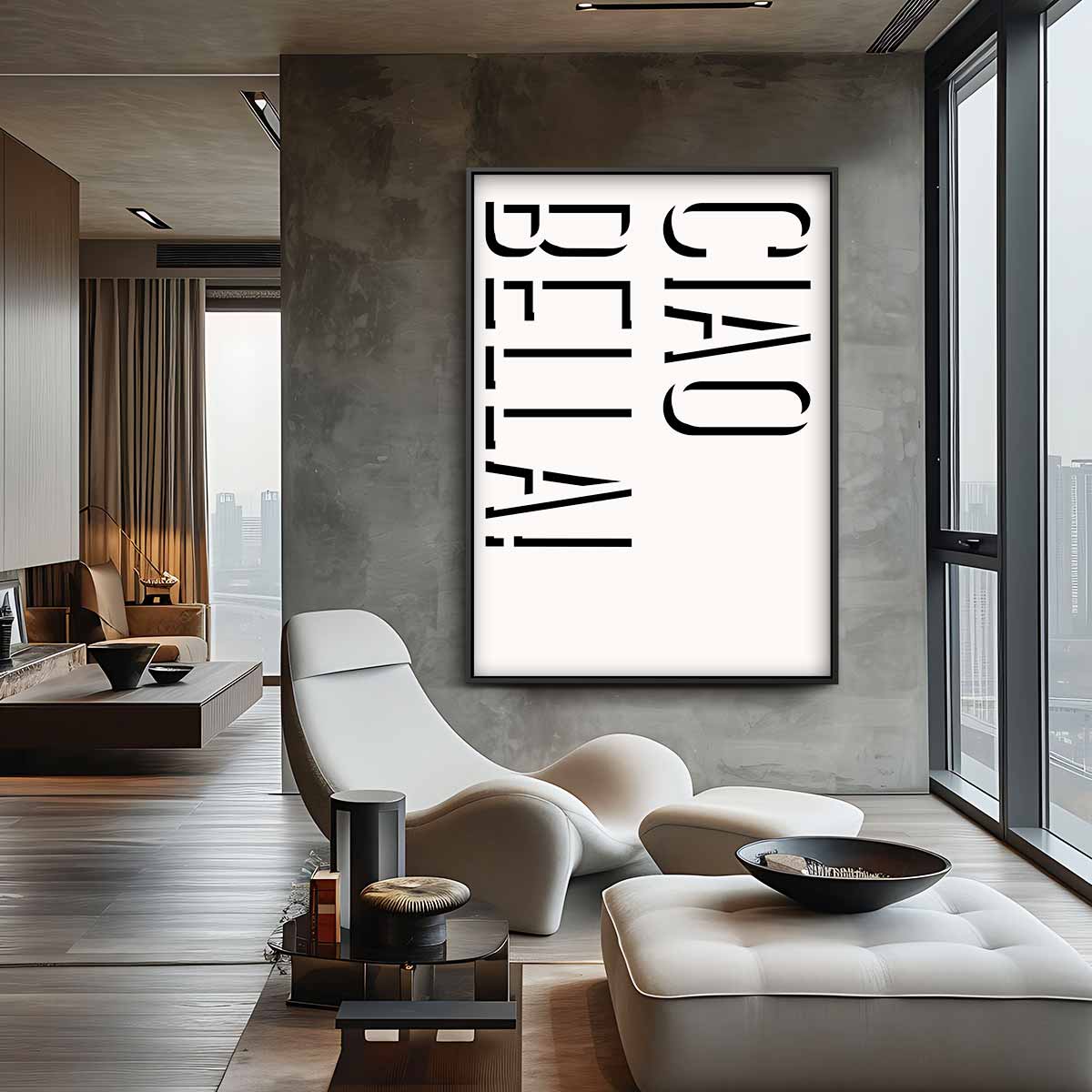 Ciao Bella Typografie Poster Kunstwerk-canvas-dibond-plexiglas-wanddecoratie-WallArtistic