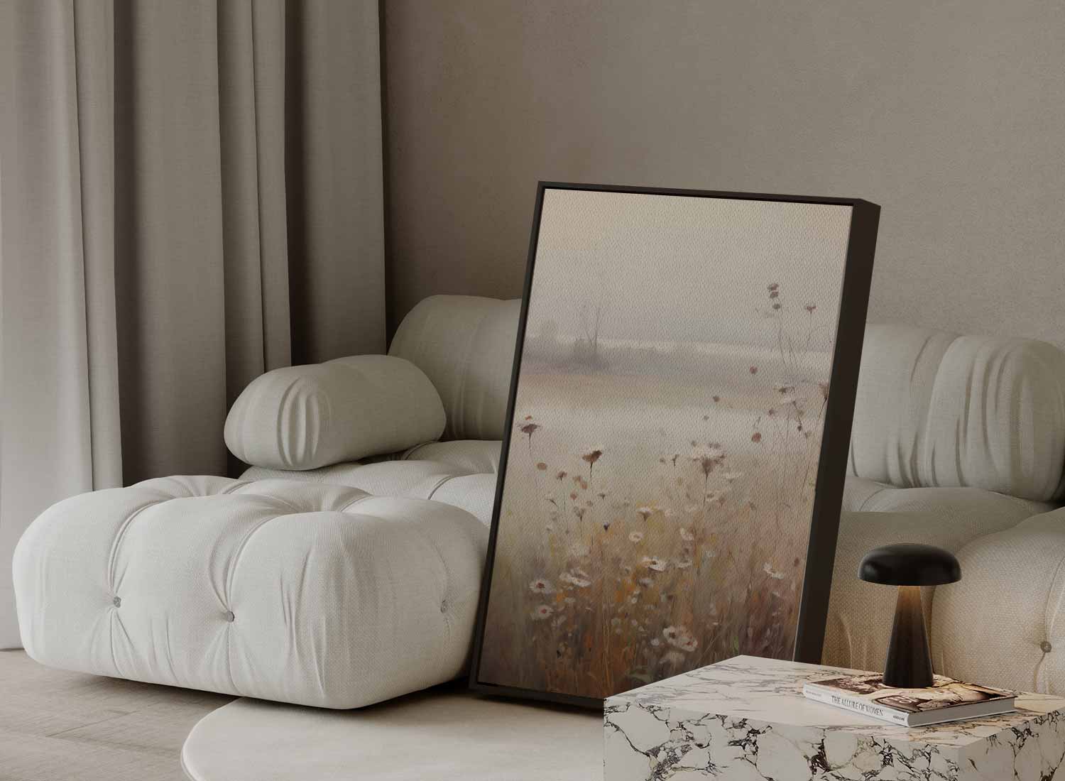 Mistige Bloemenweelde in de Ochtend Kunstwerk-canvas-dibond-plexiglas-wanddecoratie-WallArtistic