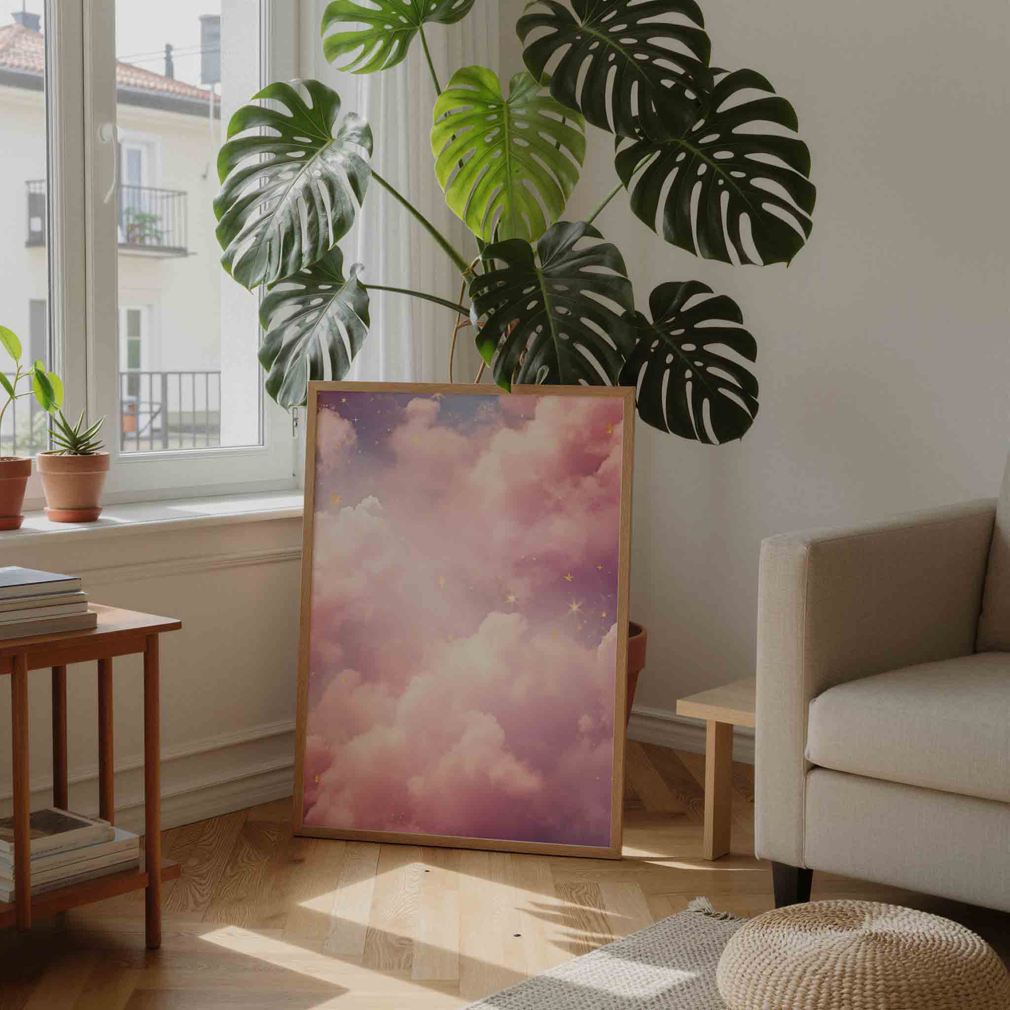 Roze wolken en sterren Poster