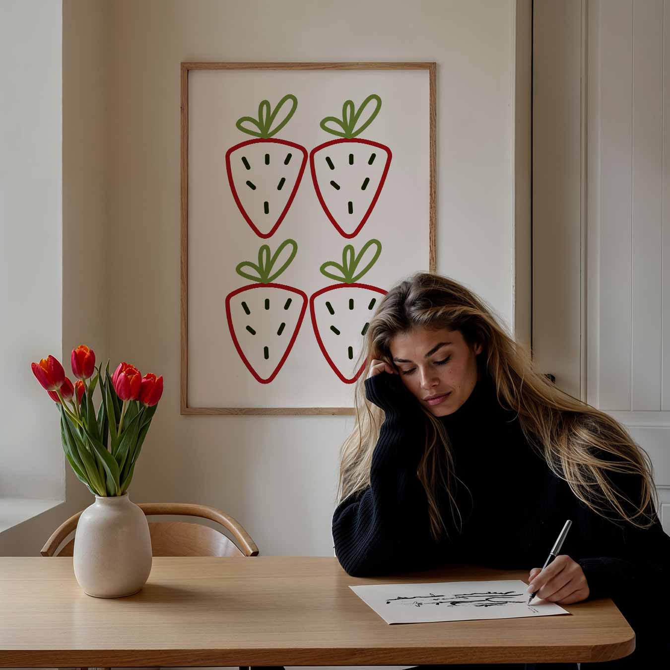 Vrolijke Aardbei Illustratie Poster-WallArtistic