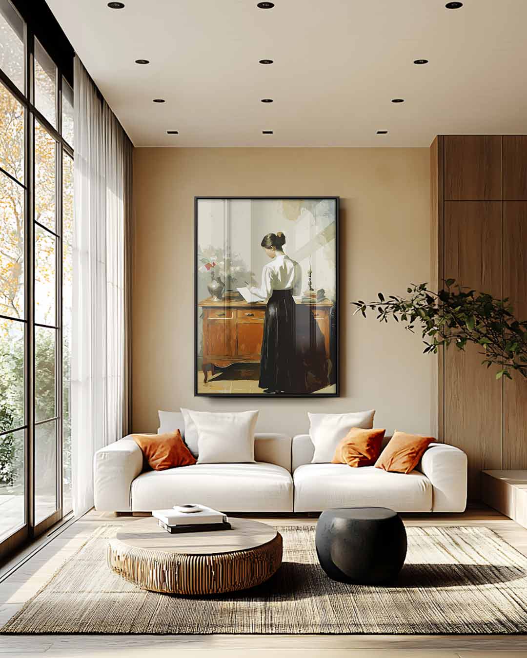 Vrouw Schrijvend aan Het Bureau Kunstwerk-canvas-dibond-plexiglas-wanddecoratie-WallArtistic