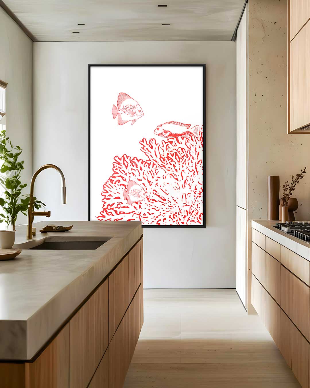 Onderwateravontuur in Rood Kunstwerk-canvas-dibond-plexiglas-wanddecoratie-WallArtistic
