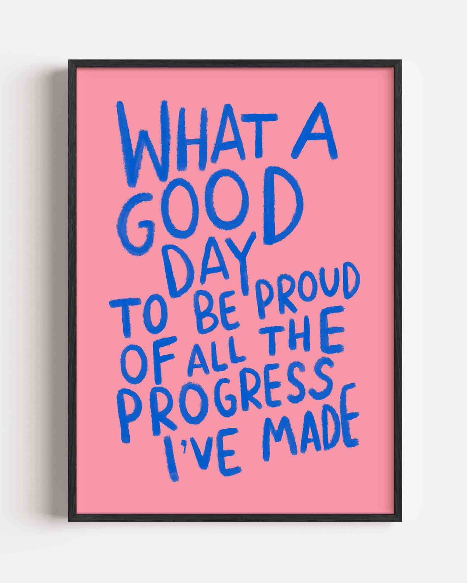 Blauwe tekst op roze achtergrond Poster