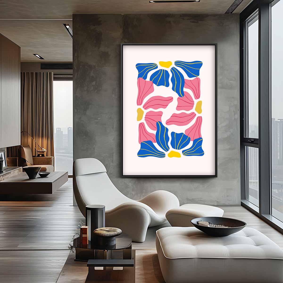 Vrolijk Bloemenmozaïek Kunstwerk-canvas-dibond-plexiglas-wanddecoratie-WallArtistic