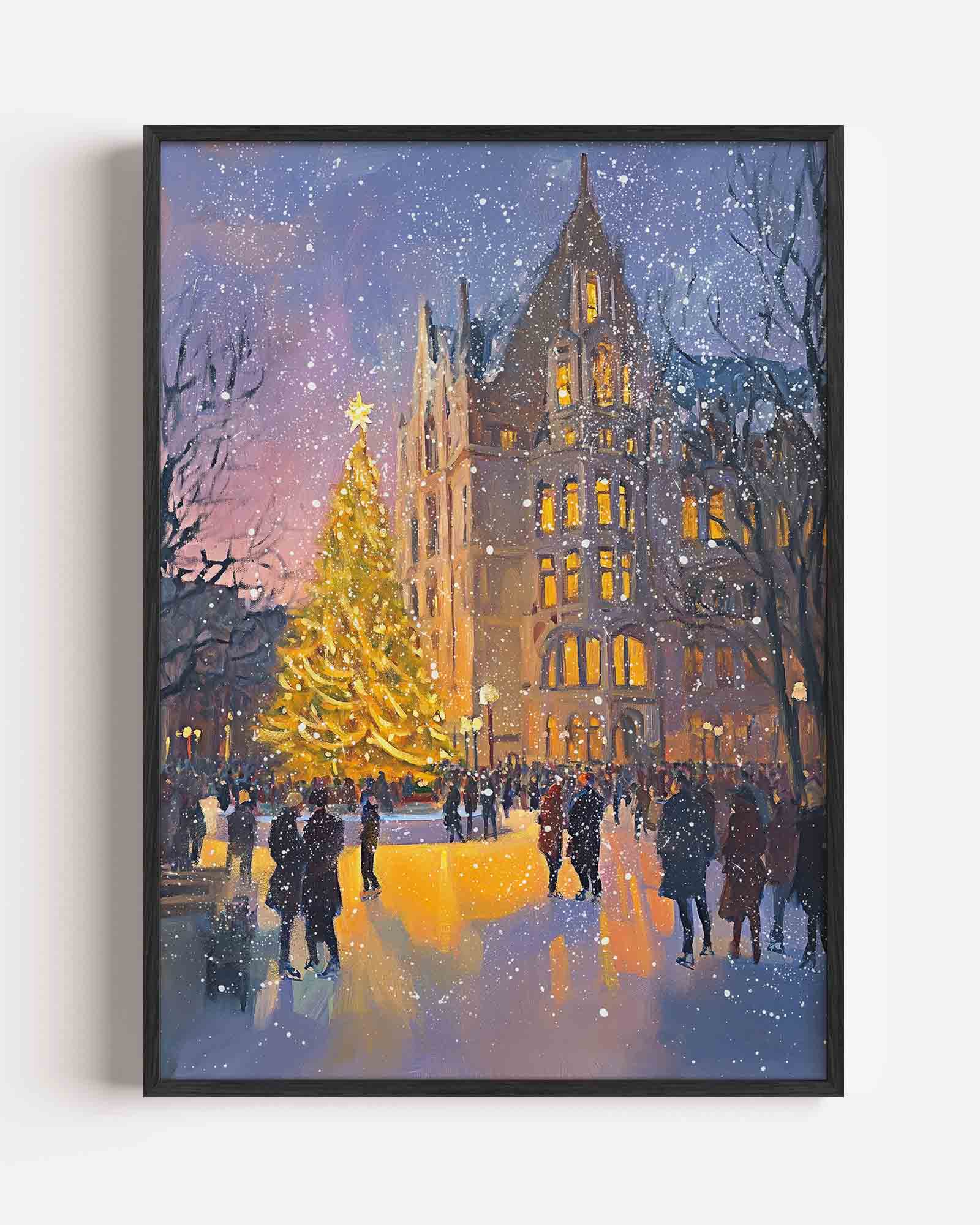 Kerstboom en gebouw Poster