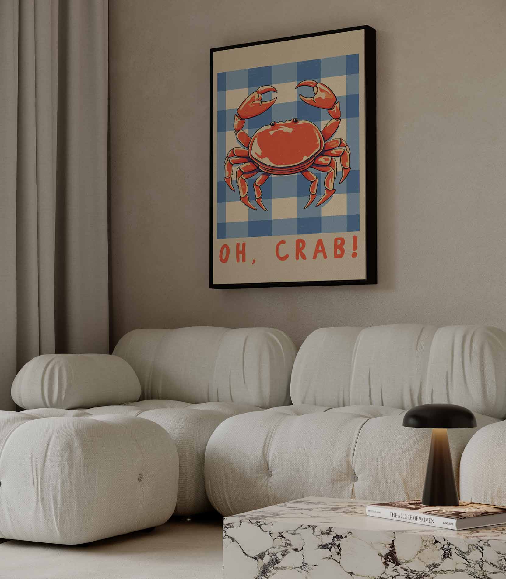 Oh Crab! Speelse Krab Illustratie Kunstwerk-canvas-dibond-plexiglas-wanddecoratie-WallArtistic