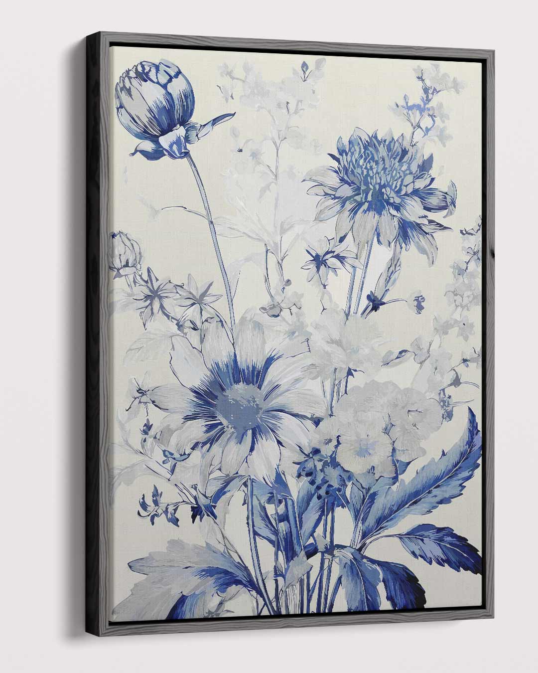 Bloemboeket in Blauw Kunstafdruk Kunstwerk-canvas-dibond-plexiglas-wanddecoratie-WallArtistic