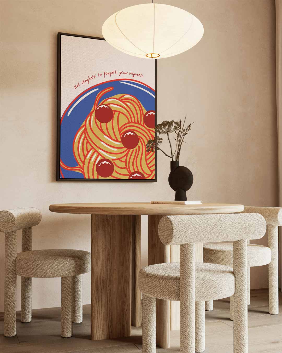 Spaghetti & Meatballs Illustratie Kunstwerk-canvas-dibond-plexiglas-wanddecoratie-WallArtistic