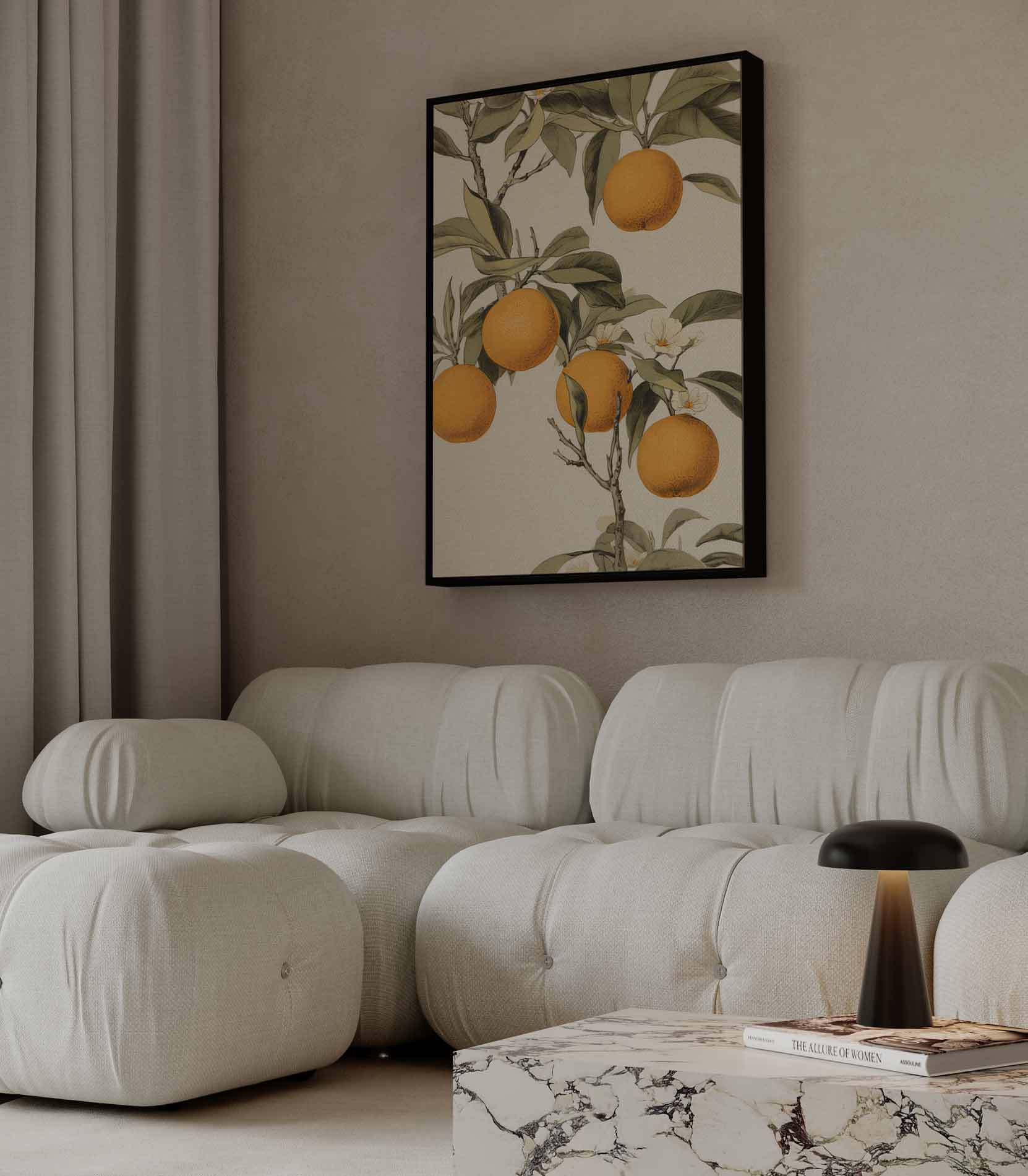 Zonnige Sinaasappelboom Illustratie Kunstwerk-canvas-dibond-plexiglas-wanddecoratie-WallArtistic